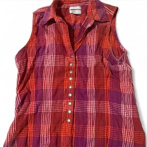 Vintage Christopher & Banks Red and Purple Plaid Sleeveless Shirt size small